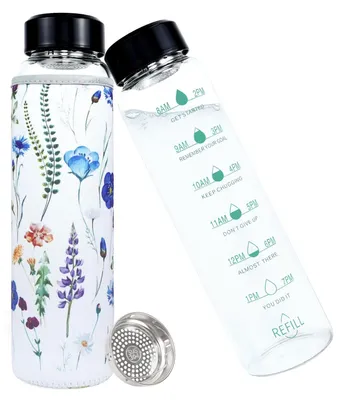 Produktbild von Glasflasche für Wasser, 1 Liter, mit Zeitmarkierungen