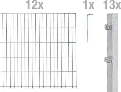 Produktbild von Alberts Doppelstabmattenzaun 8-6-8, Matten 2,50 m, Höhe 2,43 m, Länge 30 m, feuerverzinkt, Zaun als Komplettset, Pfosten mit Abdeckleiste 60x40 mm