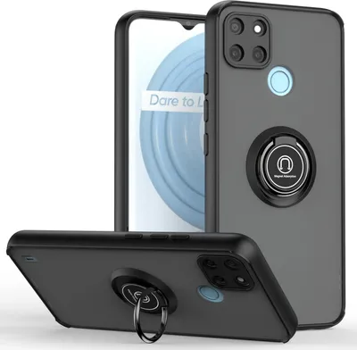 Produktbild von OPPO Realme C21Y Hülle, Ring Halter Ständer Matte Transluzent TPU Rahmen Stoßfest Schutzhülle für OPPO Realme C21Y Schwarz