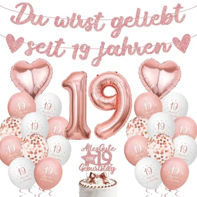 Produktbild von Deko 19. Geburtstag Mädchen Rosegold Set mit Luftballons, Girlande, Banner & Tortendeko