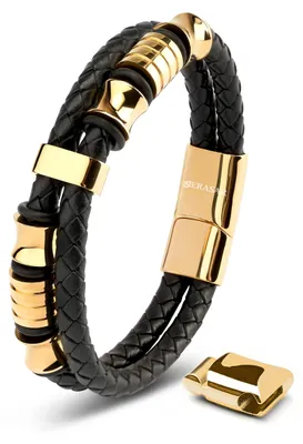Produktbild von SERASAR Herren Armband 23cm Gold Männer Lederband Herrenarmreif Accessoire