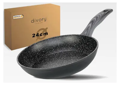 Produktbild von Bratpfanne 24 cm Induktion – Antihaftbeschichtete Universalpfanne für alle Herdarten - Sichere Griffe, spülmaschinengeeignet (Graues Holz, 24 cm)