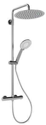 Produktbild von Duschsystem Thermostat Rund Chrom mit Regendusche und Handbrause Höhenverstellbar 89-123 cm 3 Strahlarten 38°C Sicherheitstaste
