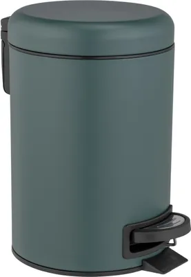 A dark green pedal bin shown from a three-quarter angle against a white background.