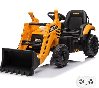 Obrázok produktu pre Detské elektrické autíčko JCB Kipper 12 V (2–6 rokov) – s oficiálnou licenciou, s diaľkovým ovládaním, sklopnou ložnou plochou a 2 motormi – detské elektrické vozidlo – žlté