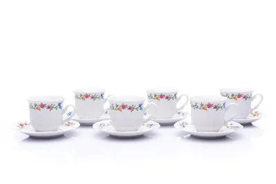 Obrázok produktu pre Šálky a podšálky, český porcelán, 230 ml, Constance, kvetinový pás, 6 ks, Thun 1794