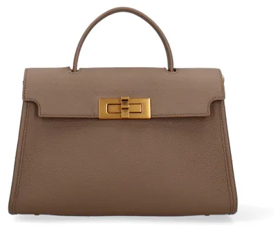 Produktbild von Damenhandtasche, echtes Leder, mit Goldfarbenen Details, Drehgriff, Italy
