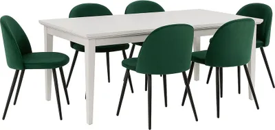 Produktbild von Venedig Essgruppe Tisch weiß 95x180/276 mit 2 Stk. Zusatzplatten 6 Stühlen Velour grün.