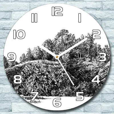 Produktbild von Wanduhr aus Glas Rund fi 30 Schwarze und weiße Steinhügel Deko Schlafzimmer Büro