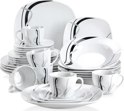 Obrázek produktu pro VEWEET 30dílná porcelánová jídelní souprava "Fiona" s šálky na kávu, podšálky, dezertními talíři, jídelními talíři a polévkovými talíři pro 6 osob