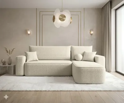 Produktbild von CORNERO Ecksofa TEXAS mit Schlaffunktion Couch in L-Form mit Stauraum Eckcouch mit Bettkasten Sofa in L-Form Beige Ottomane rechts