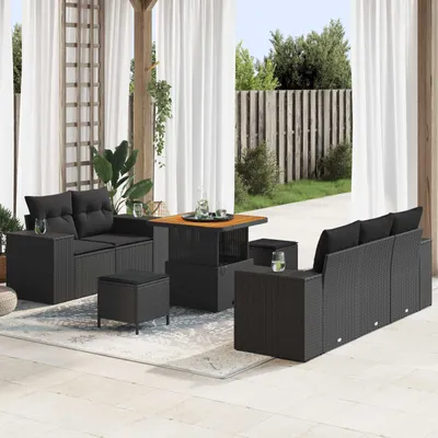 Image de vidaXL Ensemble de canapé de jardin avec coussins avec coussins 8 pcs noir Poly rotin