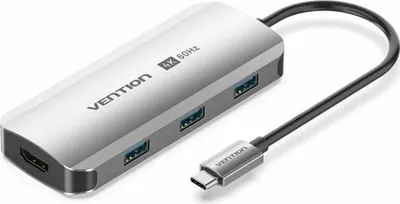 Produktbild von Vention TQDHB, Kabelgebunden, USB 3.2 Gen 1 (3.1 Gen 1) Type-C, 100 W, Grau, 5 Gbit/s, Aluminium