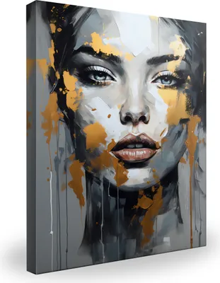 Produktbild von Muralo Leinwandbild Wandbild Frau PORTRÄT Abstrakt Gesicht Glamour für Wohnzimmer Büro Br. 60 cm x Hö. 90 cm