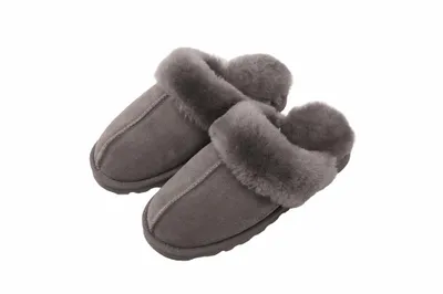 Produktbild von Damen Pantoffeln Slipper aus m australischem Lammerfell Plüsch Hausschuhe Anthrazit 40