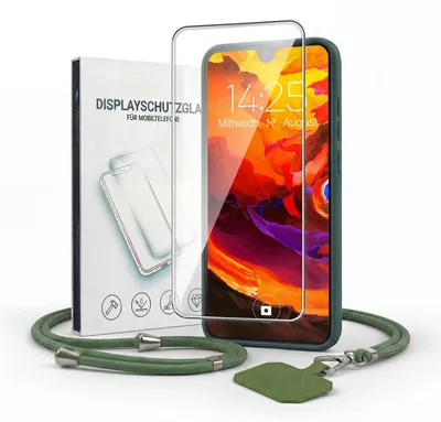 Produktbild von Handyhülle für Huawei P30 Pro mit Handykette und 9H Displayglas Displayschutz Band Kordel Hülle Case Schutzhülle Grün