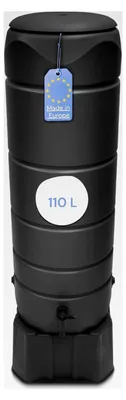 Produktbild von Regentonne 110L mit Standfuß, Deckel und Wasserhahn - Frostsicheres Kunststoff-Regenfass - Regenwassertank für den Garten