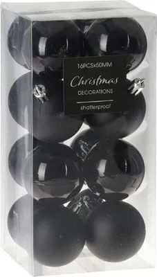 Produktbild von 16 schwarze Weihnachtskugeln: Unzerbrechlich, Matt & Glänzend