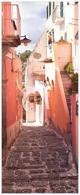Produktbild von Wallario Premium Glasbild, freischwebende Optik, kräftige Farben, Größe 80 x 32 cm Motiv Südländische Gasse- Italien bei Sonnenschein