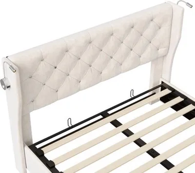 Obrázok produktu pre Manželská posteľ s čalúnením, rozmer 160x200 cm, s plyšovou látkou, úložným priestorom a lampičkou na čítanie