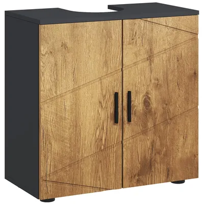 Immagine prodotto di kleankin Mobile Sottolavabo Bagno per Piedistallo con Armadietto 2 Ante, 60x30x60cm, Rovere
