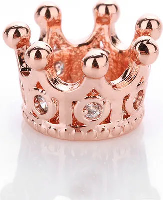Produktbild von Großlochperlen Charm 5 Stück, Krone 10,8 x 7,2 mm, rose gold mit transparenten Steinen