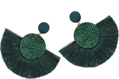 Produktbild von Böhmen Frauen Fan Form Quaste Strass Intarsien Ohrstecker Ohrringe Schmuck Geschenk-Dunkelgrün