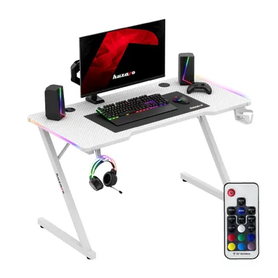 Obrázok produktu pre Huzaro Hero 2.5 | RGB osvetlenie LED stolový stôl | držiak na poháre a slúchadlá | USB port na nabíjanie | uhlíková stolová doska 120x60cm | biela