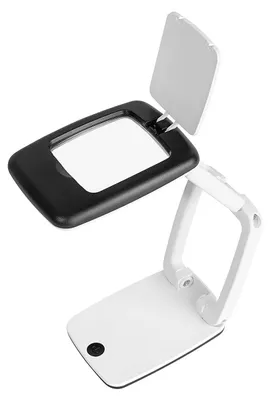 Produktbild von Wedo 27175101 Tischlupe Pocket (mit LED-Licht und 3-facher Vergrößerung, zusammenklappbar aufklappbare Linsenabdeckung) schwarz