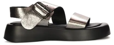 Produktbild von Silberne offene Leder Sandalen mit 5 cm Plateau und Klettverschluss