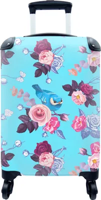 Produktbild von MuchoWow® MuchoWow® Koffer Handgepäck Trolley Rollkoffer Kleine Reisekoffer mit 4 Rollen - Vogel - Blumen - Muster - Cabin Size < 55x40x23 cm & 55x40x20 cm - Fotokoffer - Kabinenkoffer - Boardgepäck -