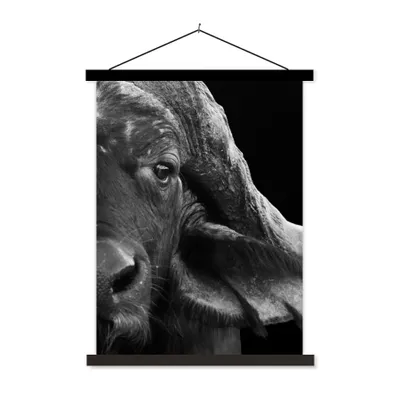 Produktbild von MuchoWow® Textilposter Büffel - Tiere - Schwarz - Weiß 90x120 cm mit schwarzem Rahmen - Dekoration