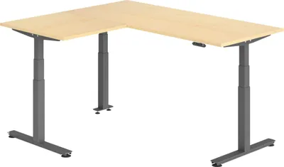 Produktbild von bümö Eckschreibtisch elektrisch höhenverstellbar L-Form - Nachbildung Ahorn, Gestell: Graphit, Größe: Eckschreibtisch 180 x 160 cm