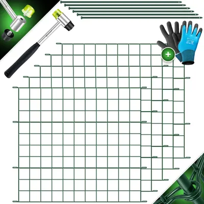 Produktbild von KESSER® Teichzaun Gartenzaun Steckzaun Komplettset Metall Zaunelemente Inkl. Hammer + Befestigungsstäben, Zaun zum stecken für Garten, Oberbogen Rund Gitterzaun Set Freigehege für Hunde