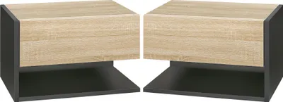 Image de HOMCOM Tables de chevet suspendues Lot de 2 - Tables de Nuit murale - tiroir Coulissant - en Bois Bicolore Aspect chêne Noir