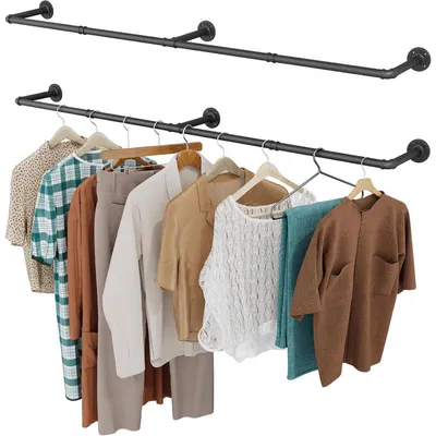 Productafbeelding van Wandkledingrek, set van 2, 167 cm, zwart, metaal, retro, industrieel design, robuust