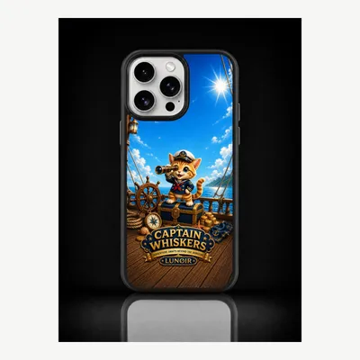 Productafbeelding van iPhone 15 Pro Max hoesje, telefoonhoesje, beschermhoesje, case met kattenkapitein-motief – LUNØIR ©