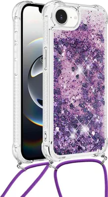 Produktbild von iPhone 16e / 17e Hülle - Coverup Liquid Glitzer Back Cover mit Handykette - Violett