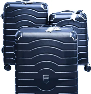 Image de 3 pcs. Set de valises avec 4 roues pivotantes à 360°, coque dure avec protection des bords Bleu