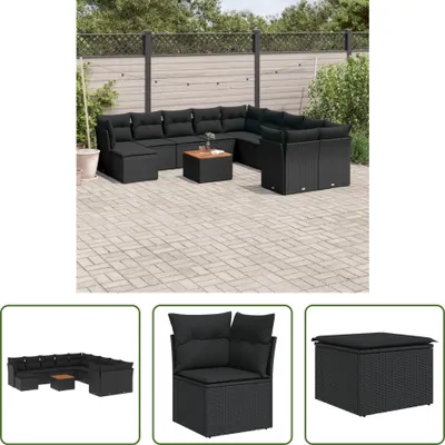 Produktbild von The Living Store 12-tlg. Garten-Sofagarnitur mit Kissen Schwarz Poly Rattan