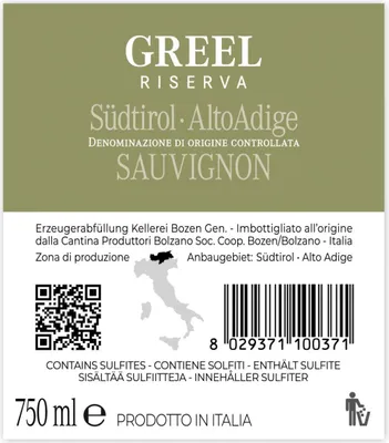 Produktbild von 6er Karton 2020 Greel Sauvignon Blanc Riserva DOC Südtirol von Kellerei Bozen/Gries Weißwein