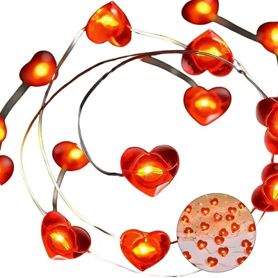 Produktbild von Rote Herz-Lichterkette, 3 m, 30 LEDs, batteriegetrieben, Herzform, für Valentinstag, Weihnachten, Hochzeit und Jahrestage