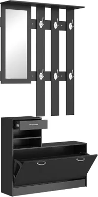 Obrázek produktu pro Kompletní nábytek do předsíně – skříňka na boty a věšák – organizér do chodby – design 3 v 1 – rozměry 90 x 24 x 191 cm – černá barva