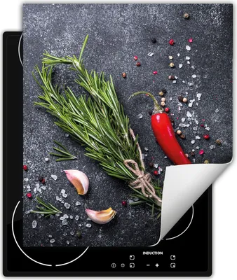 Produktbild von DarHaus Herdabdeckplatte 45x52 cm Anti Rutsch Matte Aufrollbar, schiefer - Chilli - Gewürze