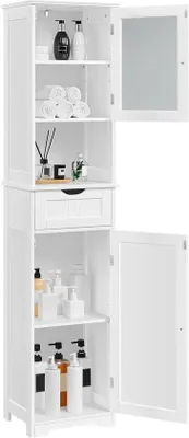 Produktbild von Famanu Hochwertiger Badschrank mit Glastür und Schublade - 40 x 30 x 170 cm - Weiß