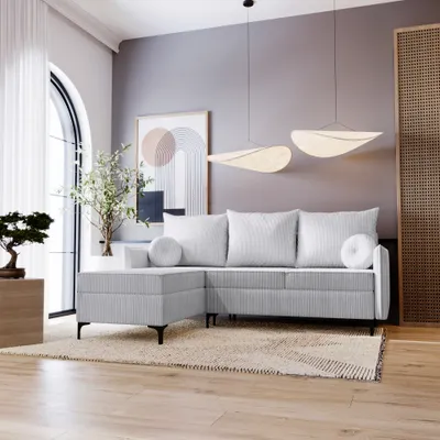 Produktbild von Eckofa L-Form Lion - Wohnzimmersofa mit Schlaffunktion & Bettkasten - Links - Grau & Poso 110