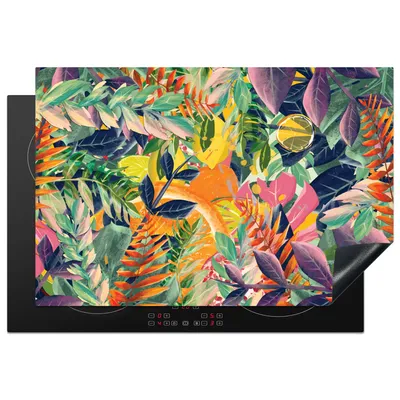 Produktbild von KitchenYeah© Herdabdeckplatte Blumen - Dschungel - Tropisch , 76x51cm, Küche Deko, Glaskeramikkochfeld Herdabdeckung, Abdeckplatte fùr Kochfeld