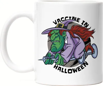 Produktbild von Vaccine in Halloween Tasse Weiß Hexenbesen Monster Hexer Spooky Corona Virus Geschenk   Lockdown