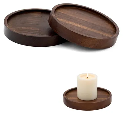 2er Set Holz-Teelichthalter, Zylinder, Braun, Tischdeko