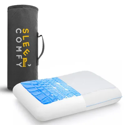 Produktbild von Sleep Comfy Gel-X Memory Foam Kopfkissen 65x40x15 cm – Kühlgel – Ergonomisch – Atmungsaktiv – Abnehmbarer Bezug –